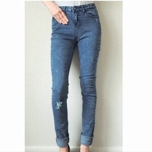 One Teaspoon Distressed High Rise Acid Blue Denim Skinny Jeans 28